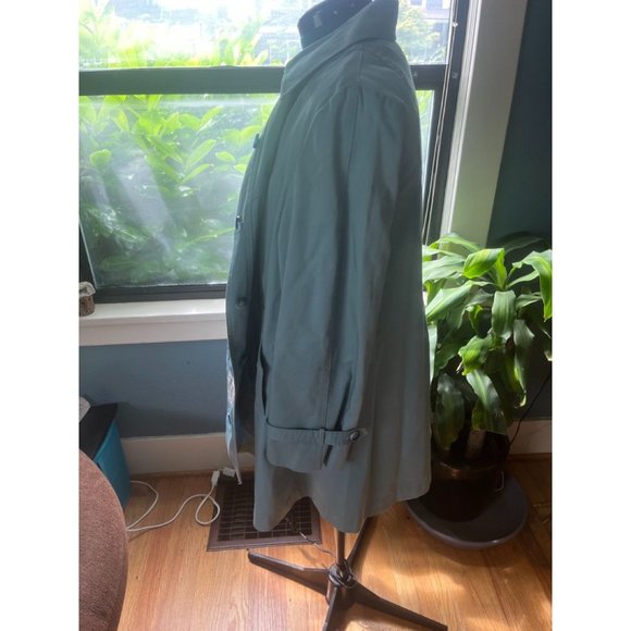 90s Grey Blue Trenchcoat with Brown Plaid Recycled Wool Removable Lining - Picture 6 of 7